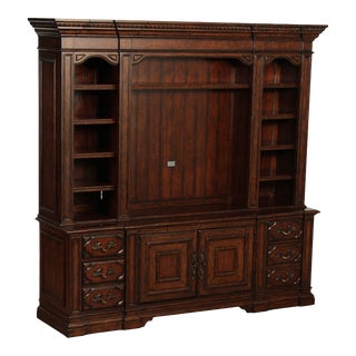 Early 21st Century Lexington Large Rustic French Style Entertainment Bookcase For Sale