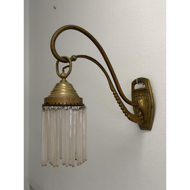 Early Art Deco Brass and Glass Wall Sconces, 1919, Set of 2 For Sale - Image 3 of 9