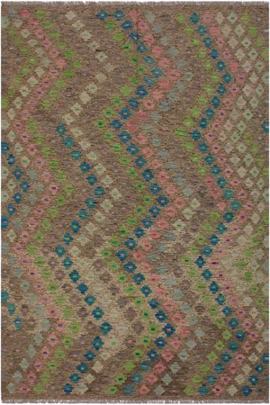 Abstract Kilim Hand-Woven Wool Rug - 5′10″ × 7′8″