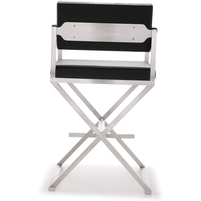 Director Black Vegan Leather & Steel Counter Stool For Sale - Image 4 of 10
