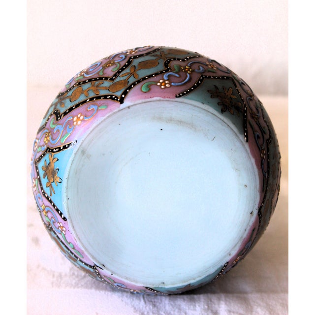 Antique Enameled Art Glass Vase with Brass Lid by Thomas Webb For Sale - Image 6 of 10