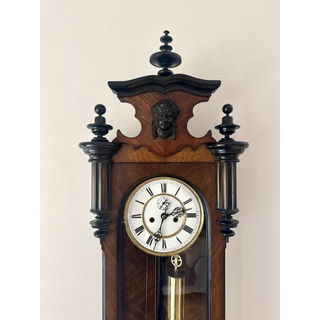 Antique Walnut Double Weight Wall Clock, 1860 For Sale - Image 3 of 9