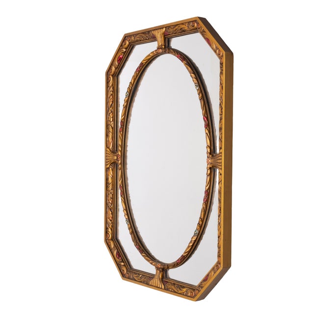 1920s Art Deco Octagonal Hand Carved Wooden Mirror, 1920 For Sale - Image 5 of 7