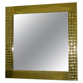 1970 Italian Handcrafted Brass Mirrors With Gold Jewel-Like Detail For Sale