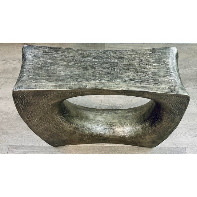 Stylish Modern Brutalist Inspired Geometric Textured Antique Silver Side Table