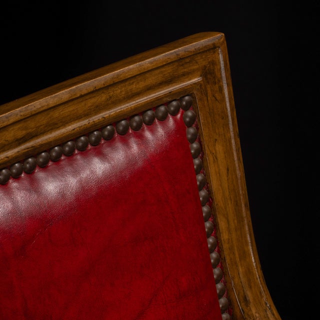 Pair of 1980s Baker Furniture Rolling Executive Chairs in Carved Wood & Burgundy Vinyl Upholstery For Sale - Image 11 of 18