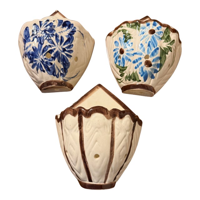 Mid 20th Century Hand Painted Ceramic Wall Pockets For Sale