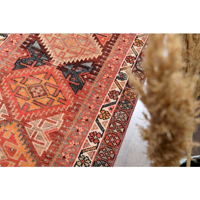 1970s 1970s Vintage Handmade Wool Cotton Orange Runner Rug For Sale - Image 5 of 11
