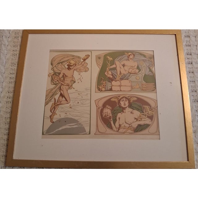 Curated Antique Art Nouveau Framed Lithographs - Complete Gallery Wall Set of 6 (C. 1895–1905) For Sale - Image 10 of 12