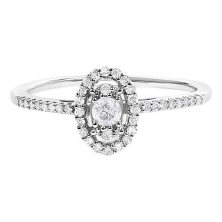 14K White Gold 1/5 Cttw Diamond Oval Shape With Halo Engagement Ring (H-I Color, I1-I2 Clarity) - Size 7.5 For Sale