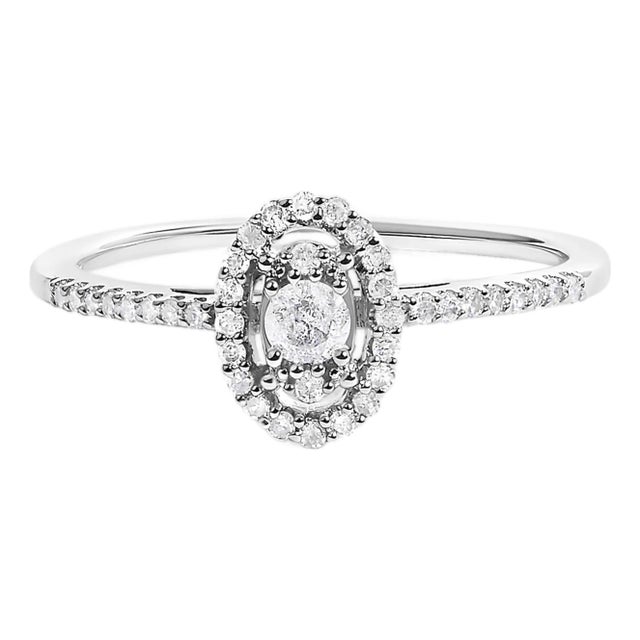 14K White Gold 1/5 Cttw Diamond Oval Shape With Halo Engagement Ring (H-I Color, I1-I2 Clarity) - Size 7.5 For Sale