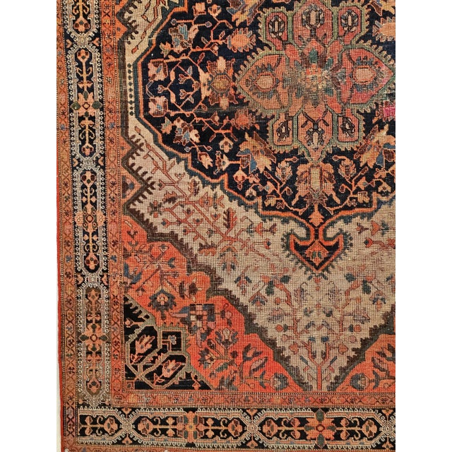 Textile Antique Persian Farahan Sarouk Rug, Handwoven Floral Pattern, Ivory & Brick Red, 5’ X 7’ For Sale - Image 7 of 12