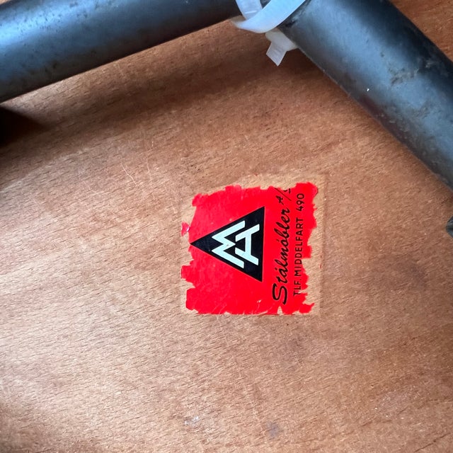 1950s Stalmobler Mid Century Danish 3 Leg Dot Stools Pair Steel Teak MCM For Sale - Image 15 of 18