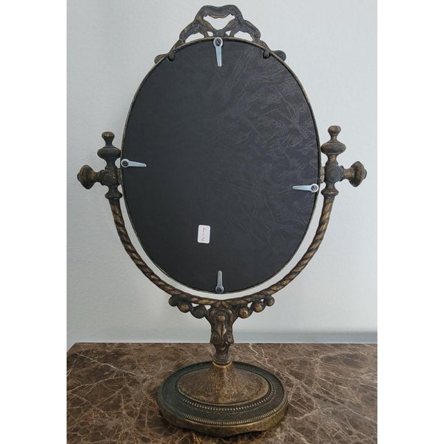 Brown Italian Die-Cast Brass Table Mirror in Antique Brass Finish & Swing Design For Sale - Image 8 of 9