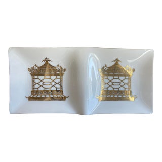 1950s Signed Lee Hager Chinoiserie Milk Glass Dish For Sale