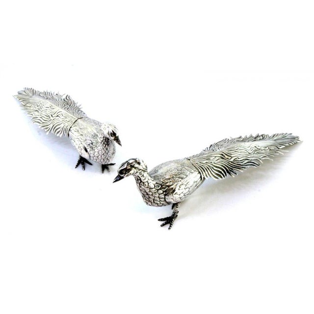 Couple of Silver Peacocks with Reliefs and Applications, Set of 2, in Good conditions. Designed 1920 to 1949