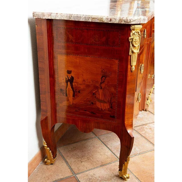 Antique Napoleon III French Chest of Drawers in Exotic Woods with Marble Top, 1800s For Sale - Image 6 of 11