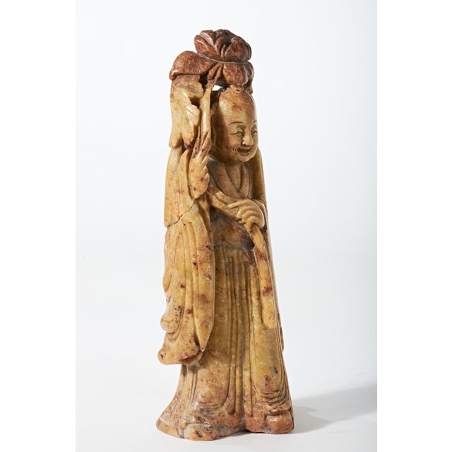 Figurative Early 20th Century Carved Jade Sculpture of Smiling Chinese Wise Man For Sale - Image 3 of 16