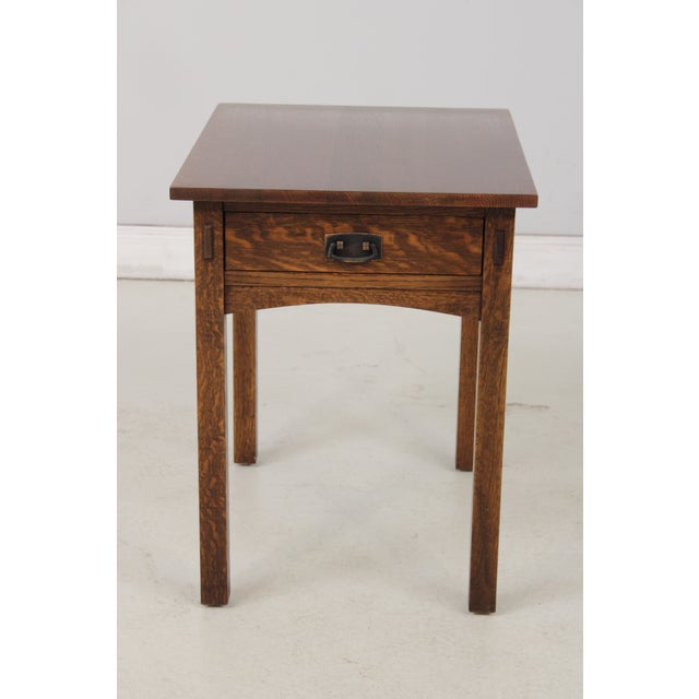 Arts & Crafts Pair Stickley Arts & Crafts Mission Oak Lamp Tables For Sale - Image 3 of 17