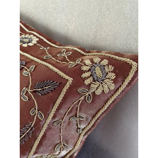 2010s Asian Floral Zardozi Hand Embroidered Accent Decorative Silk Organza Boudoir Pillow Cover For Sale - Image 5 of 6