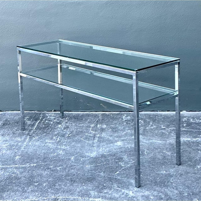 Vintage Chrome and Glass Console Table For Sale - Image 10 of 12