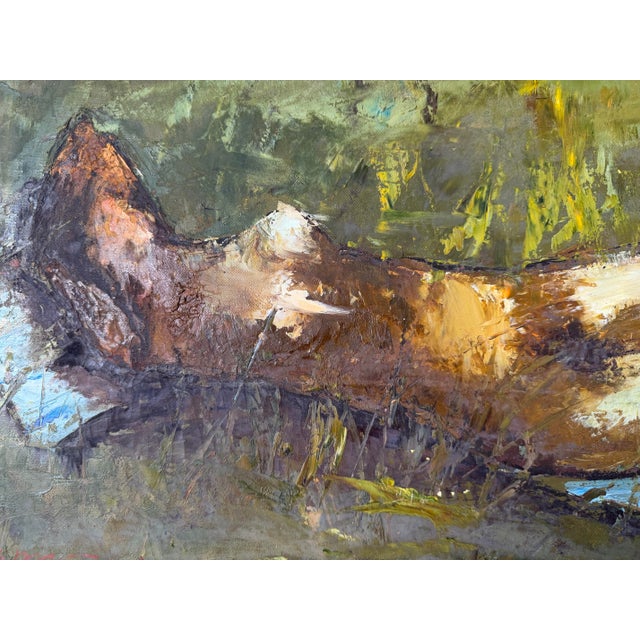 Mid-Century Modern 1970’s Vintage Barton Reclining Nude Woman Impressionist Abstract Oil Painting, Wood Framed For Sale - Image 3 of 12