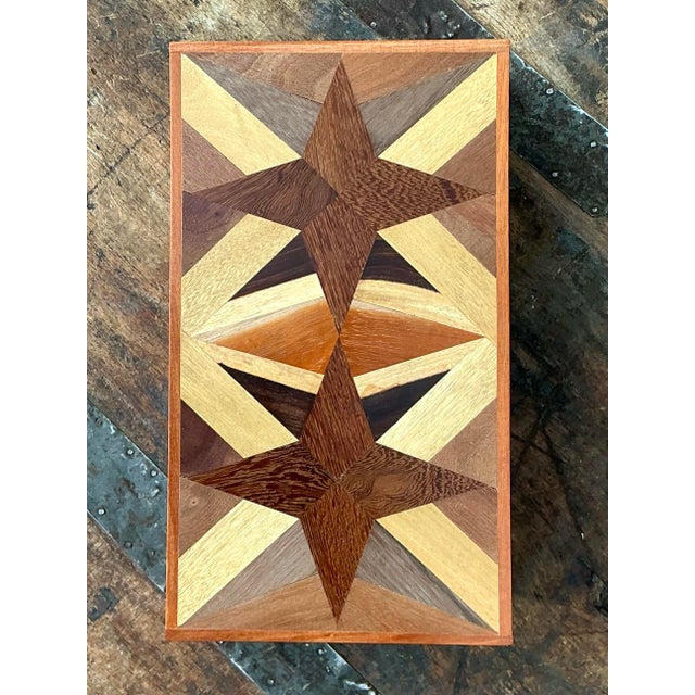 Vintage Marquetry Wood Star Box For Sale - Image 11 of 12