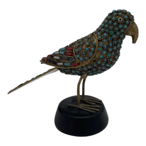 Coral & Turquoise Colored Glass Gemstone Bird