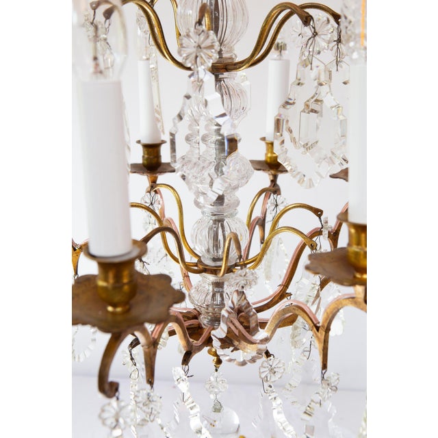 Metal Vintage French Chandelier in Brass with Bronze and Crystals, 1930s For Sale - Image 7 of 11