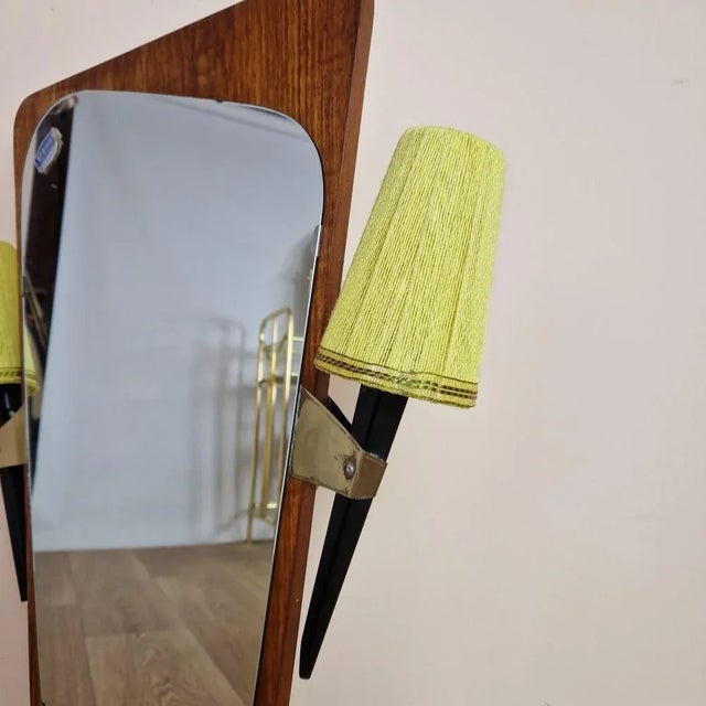 Teak Mirror with Sconces, 1960s For Sale - Image 6 of 9