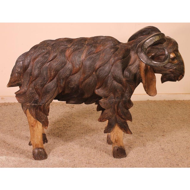 Scottish Rams in Polychrome Wood, 19-Century, Set of 2 For Sale - Image 8 of 18