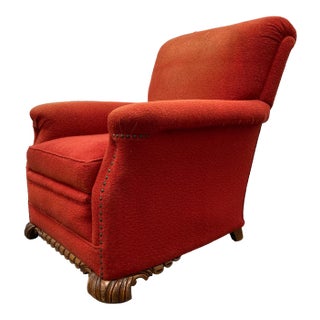 Early 20th Century American Art Deco Club Chair With Hairy Lions Paw Feet for Reupholstery For Sale