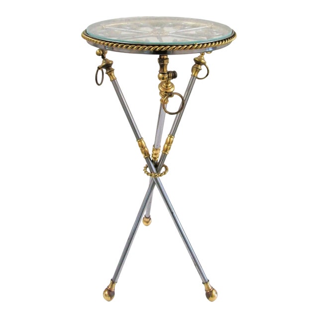 Italian Neoclassical Tripod Drinks Table Nickel and Brass 20th Century For Sale