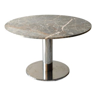 Marble + Chrome Circle Dining Table by Brueton For Sale