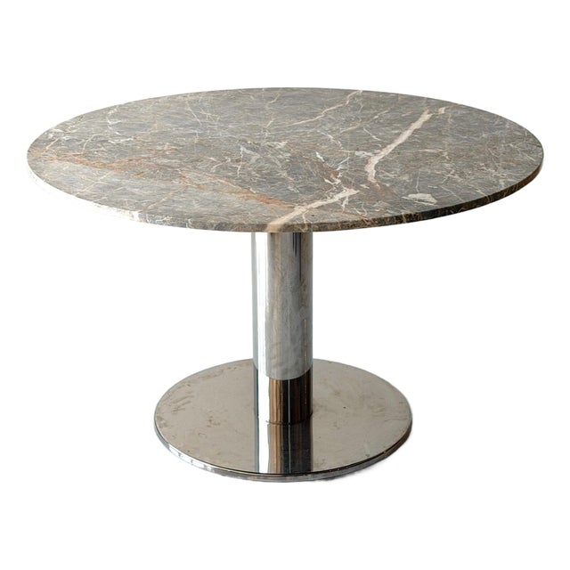 Marble + Chrome Circle Dining Table by Brueton For Sale