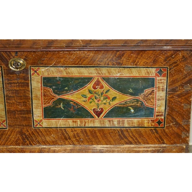 1875 Large Antique Original Paint Romanian Blanket Chest Coffer Trunk + Drawer For Sale - Image 6 of 18