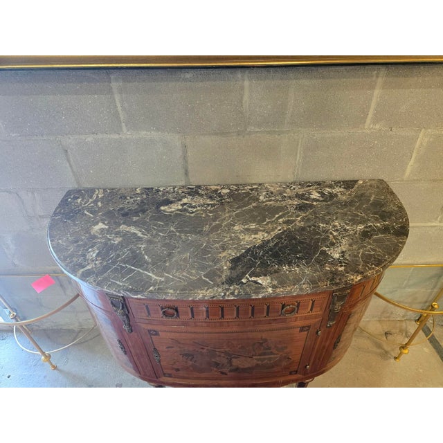 Early 20th Century French Louis XVI–Style Inlaid Marble-Top Demilune Cabinet, For Sale In New Orleans - Image 6 of 11