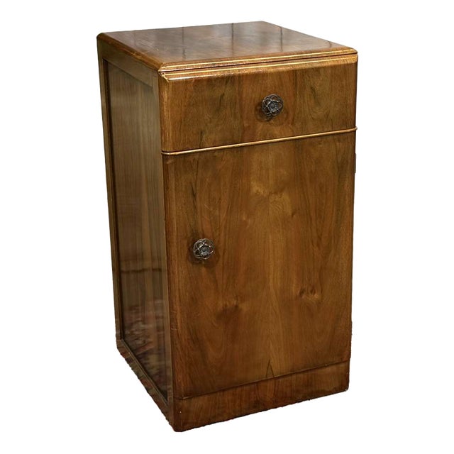 Art Deco English Bedside Table in Walnut, 1950s For Sale