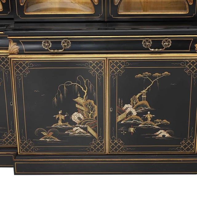 Vintage Karges Chinoiserie Style Bubble Glass Secretary Breakfront For Sale - Image 10 of 17