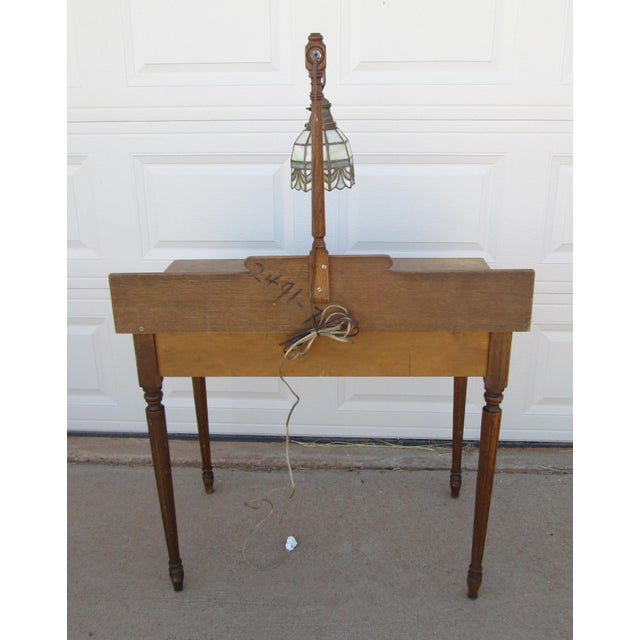Vintage Writing Desk Table With Attached Tiffany Style Lamp For Sale - Image 10 of 15