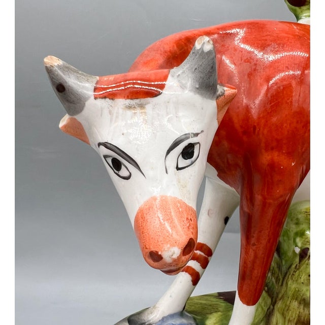 Large 19th Century Staffordshire English Cow and Calf Spill Vases, Pair – English Country / Victorian For Sale - Image 17 of 18