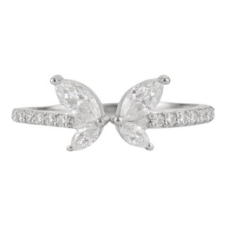 Four Stone Marquise Cut Moissanite Butterfly Cocktail Ring in 925 Silver Size 6 For Sale