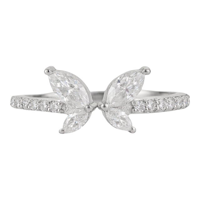Four Stone Marquise Cut Moissanite Butterfly Cocktail Ring in 925 Silver Size 6 For Sale