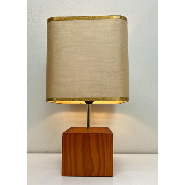 Mid-Century Teak Block Table Lamp Tarogo, Japan, 1980s For Sale - Image 4 of 16