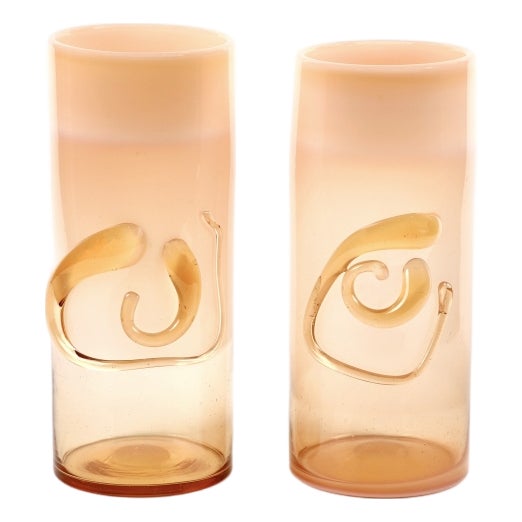 Asymmetric Jars in Smoked Caramel Glass, Set of 2 For Sale