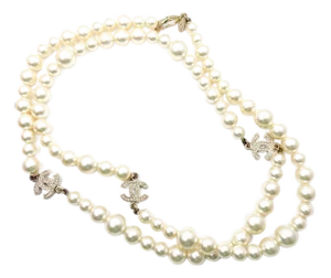 Chanel Classic 3 Gold CC Crystal Long Pearl Necklace