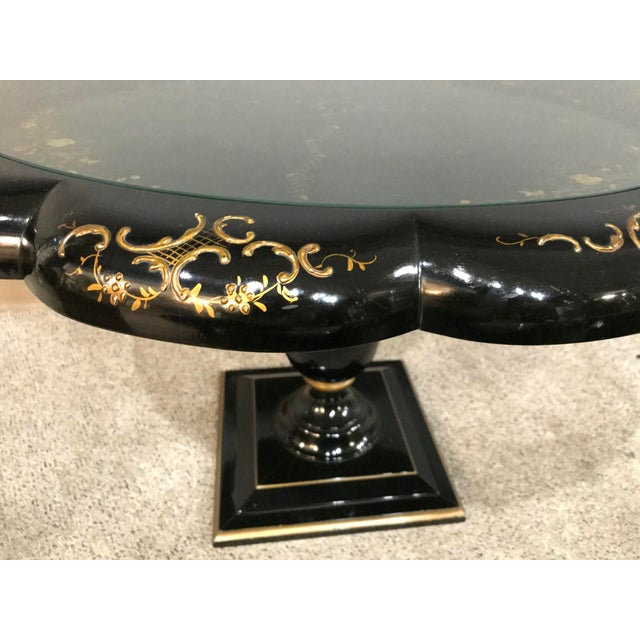 Black Lacquer Pedestal Cocktail Table Ornate With Gold Chairish