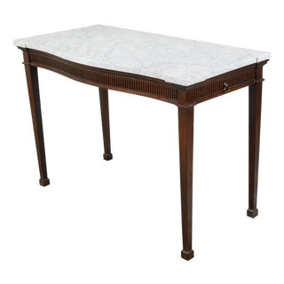 English 1820s Mahogany Server with White Veined Marble Top and Lateral Drawer For Sale