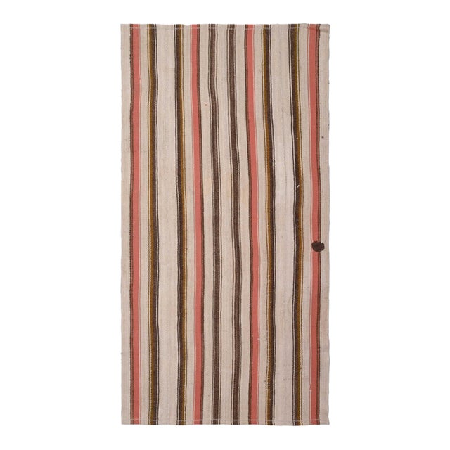 1970s Vintage Handmade Wool Cotton Turkish Beige Runner Rug For Sale