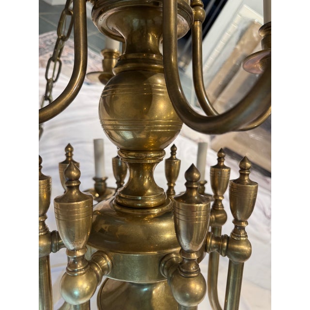 Large Twelve-Light Solid Brass Chandelier For Sale - Image 12 of 12